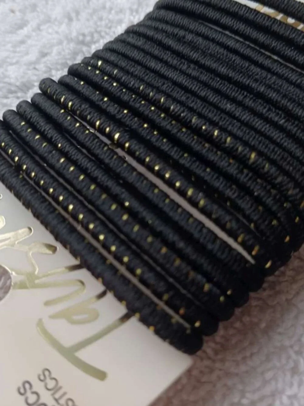 18 Scunci Tayshia Black Gold Tinsel Woven No Metal Elastic Ponytailer Hair Bands